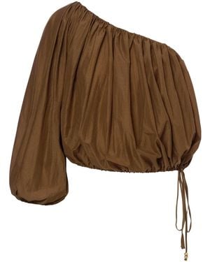 Philosophy Di Lorenzo Serafini Cotton Blend One-Shoulder Top - Brown