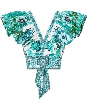 CAMILLA Ruffled Crop Top - Green