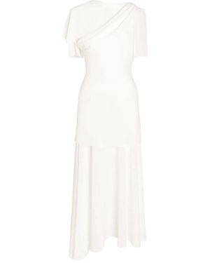 POST MERIDIEM Asymmetrical Draped Midi Dress - White