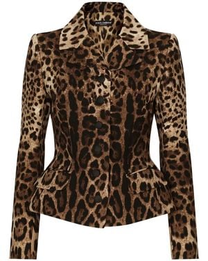 Dolce & Gabbana Giacca monopetto in doppio crêpe stampa leopardo - Marrone