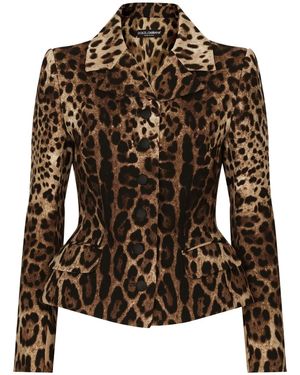 Dolce & Gabbana Single-Breasted Double Crepe Jacket With Leopard Print - Brown