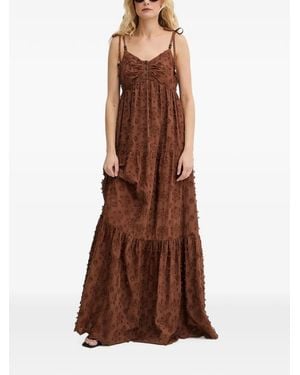 Silvian Heach Broderie-Anglaise Tiered Maxi Dress - Brown