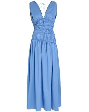 Faithfull the Brand Saja Gathered V-Neck Maxi Dress - Blue