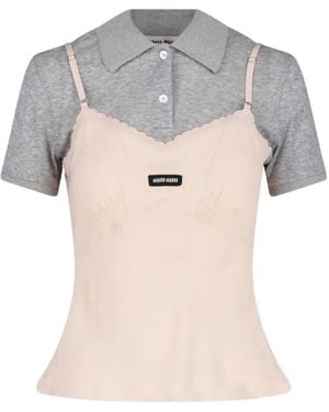 Miu Miu Short-Sleeves Polo Top - Grey