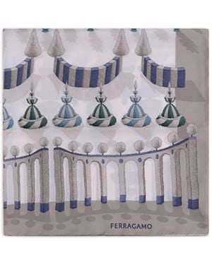 Ferragamo Garden-Print Silk Scarf - Grey