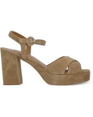 Julie Dee Suede Heeled Sandals - Metallic