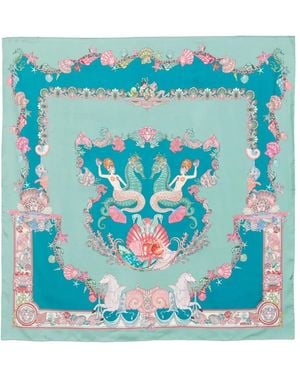 Versace Foulard Coral Theatre En Soie - Bleu