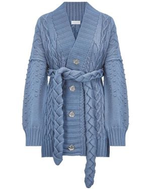 Violante Nessi Tracey Cable-Knit Belted Cardigan - Blue