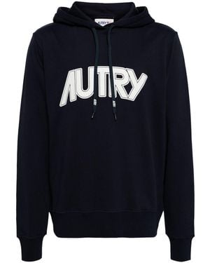 Autry Logo-Print Cotton Hoodie - Blue