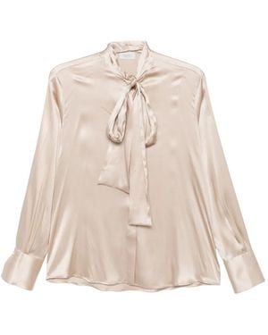 Mazzarelli Pussy-Bow Satin Blouse - Natural