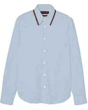 Gucci Oxford Cotton Shirt With Web - Blue