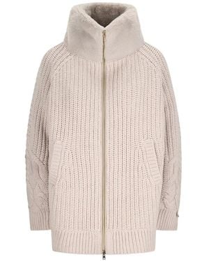 Herno Faux-Fur Panelled Cable-Knit Cardigan - Natural