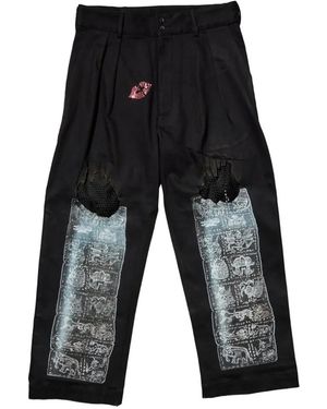 CAROLINA SARRIA Distressed Graphic-Print Pants - White