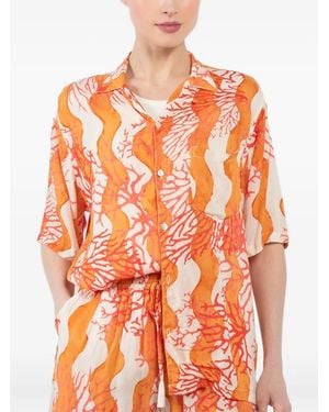 Natalie Martin Coral-Print Short-Sleeve Shirt - Orange