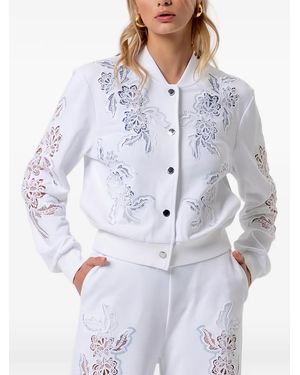 Fracomina Embroidered Lace-Panel Bomber Jacket - Grey