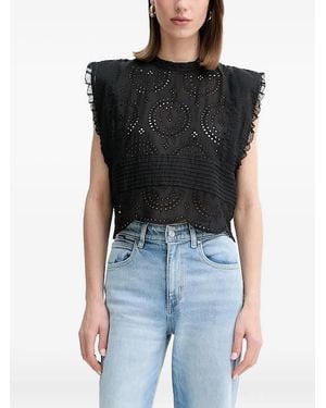 BOSS Embroidery Cotton Blouse - Black