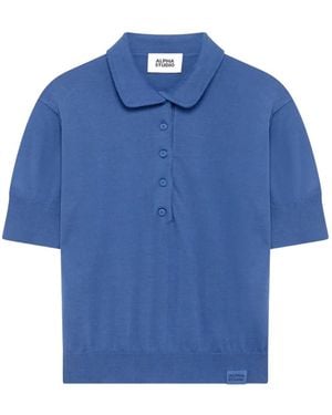 Alpha Studio Knitted Short-Sleeved Polo Shirt - Blue