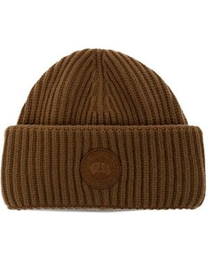 Canada Goose Logo-Patch Ribbed-Knit Beanie Hat - Brown