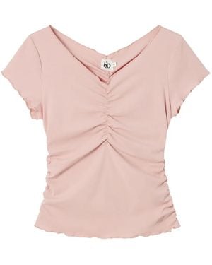 B+ AB Ruched Lettuce-Trim T-Shirt - Pink