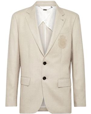 Billionaire Logo-Patch Single-Breasted Blazer - Natural