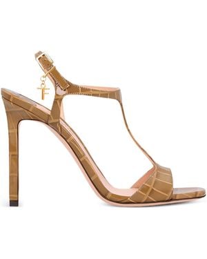 Tom Ford 145Mm Angelina T-Bar Crocodile-Effect Sandals - Multicolour