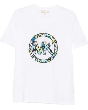 Michael Kors Sequin-Embellished Logo-Patch T-Shirt - White