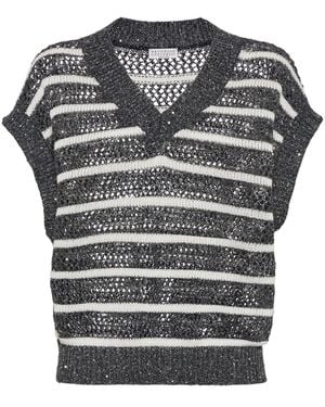Brunello Cucinelli Striped Linen Top - Gray