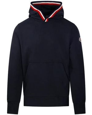 Moncler Logo-Patch Striped-Trim Hoodie - Blue