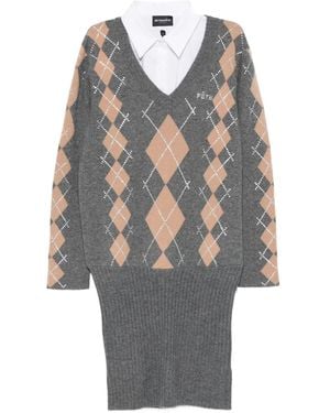 retroféte Ornella Argyle-Pattern Embellished Mini Dress - Grey