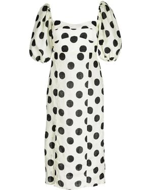 Cala De La Cruz Chia Polka Dot-Print Linen Dress - White