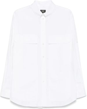 Fendi Topstitched Roma Lettering Cotton Shirt Clothing - White