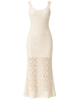 Pinko Crochet-Knit Floral-Appliqué Midi Dress - White