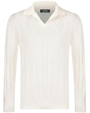 Gran Sasso Geripptes Poloshirt - Weiß