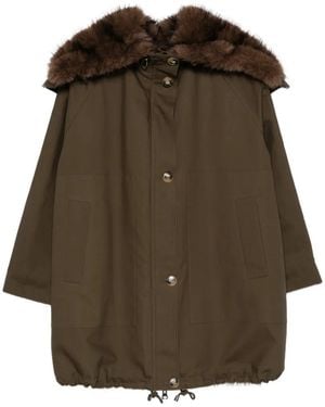 VALENTINI 1972 Manteau À Lien De Resserrage Bordé De Fourrure Artificielle - Brown