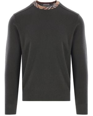 Burberry Check-Collar Jumper - Grey