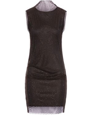 Sportmax Rhinestone-Embellished Sleeveless Mini Dress With High Collar - Black
