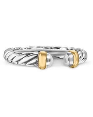 David Yurman Petite Cable リング 14Kイエローゴールド＆スターリングシルバー - ホワイト