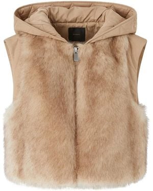 Pinko Cropped Knitwear Jacket With Faux Fur - Natural