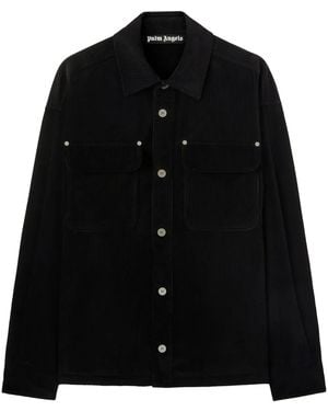 Palm Angels Logo-Print Velvet Overshirt - Black