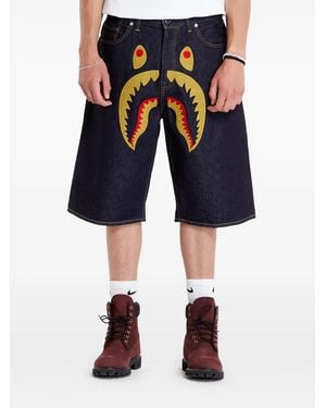 A Bathing Ape Banana-Head Embroidered Denim Shorts - Blue