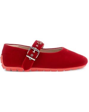 Simone Rocha Crystal-Embellished Buckle-Strap Ballet Flats - Red