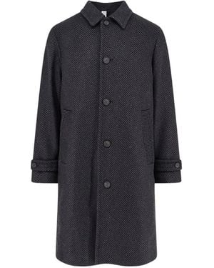 Hevò Loconiad Herringbone-Pattern Single-Breasted Coat - Blue