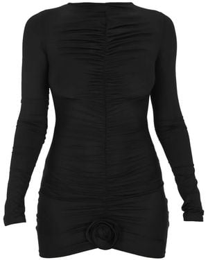 LaRevêche Lillibet Long-Sleeve Rose-Embellished Mini Dress - Black