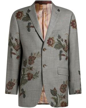 Etro Floral-Print Single-Breasted Jacket - Grey