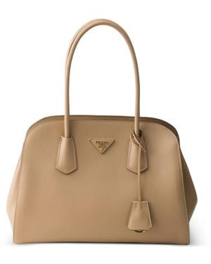 Prada Medium Leather Tote Bag - Natural