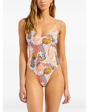 Seafolly Shell-Print Swimsuit - Orange