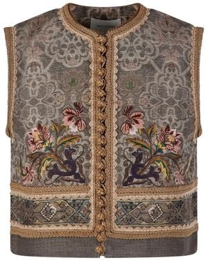Into The East Embroidered Gilet - Brown