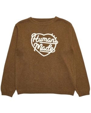 Human Made Heart-Logo Knit Sweater - Brown