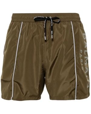 Balmain Logo-Print Swim Shorts - Green
