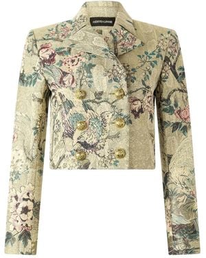 Roberto Cavalli Pheasant Floral Double-Breasted Jacket - Metallic